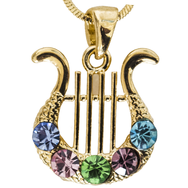 Yellow Rhodium Harp with Colorful Stones Necklace